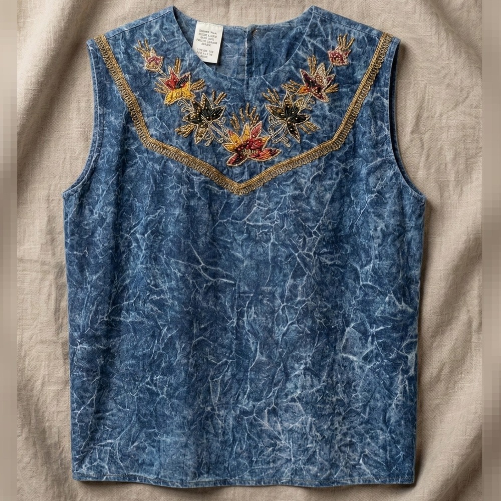 Vintage Acid Wash Like Blouse size LARGE Indie Boho Western Coastal cowgirl